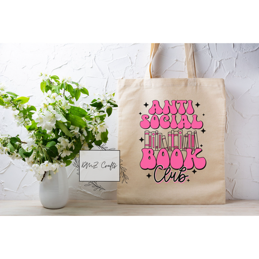 Pink Antisocial Book Club Tote